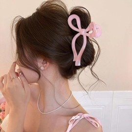 Bow Hair Clips Pink Aurora Bowknot Hair Claw Clip Strong Hold Nonslip Hair Grip Cute Acrylic Large Bow Jaw Clip French Ribbon Hair Decoration Accessories Styling Hairpins for Women Girls, 1Pack