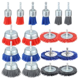 AOKLIT 18 Pack Nylon Filament Abrasive Wire Brush Wheel & Cup Brush Set, Nylon Brush for Drill with 1/4”Hex Shank for Removal of Rust Corrosion Paint-80 Grit, 120 Grit, 240 Grit
