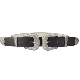 AXESORIA: Silver Western Double Buckle Belt Black S