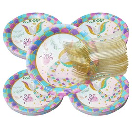 THMLTOER 100-Pack Ocean-Themed 9-Inch Paper Plates with 25 Forks, Thick and Sturdy - Convenient for Parties, Gatherings, Weddings, and Outdoor Adventures