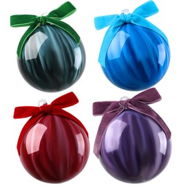 Lanpn 4 Pcs 4" Outdoor Christmas Glass Ball Ornaments, Large Xmas Tree Balls with Bow, Giant Christmas Decorations for Candyland Outside Lawn Yard, Hand Blown Glass Marbled Ornament, Rich Color