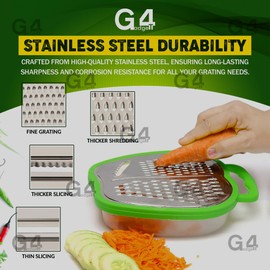 G4GADGET Vegetable Grater with Container - Multifunctional Stainless Steel Kitchen Slicer, Shredder, and Grater Set for Fruits and Vegetables