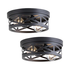 Litaddscen 2 Pack Black Farmhouse Flush Mount Ceiling Light,2-Light Rustic Hallway Light Fixtures,Industrial Lighting Fixtures Ceiling Mount for Kitchen Hall Entry Bedroom Closet