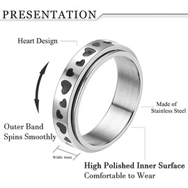 HIJONES Women's Stainless Steel Moon Star Flower Rotating Ring Band Stress Relief Gift, Metal, Metal