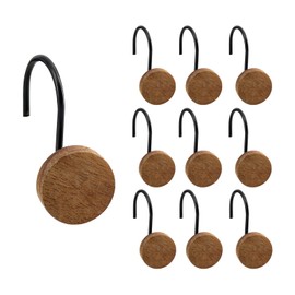 Shower Curtain Hooks, Wood Decorative Shower Curtain Rings, Modern Round Log Shower Curtain Hangers, 12PCS Shower Hooks for Shower Curtain Rod, Bedroom, Living Room (Black)