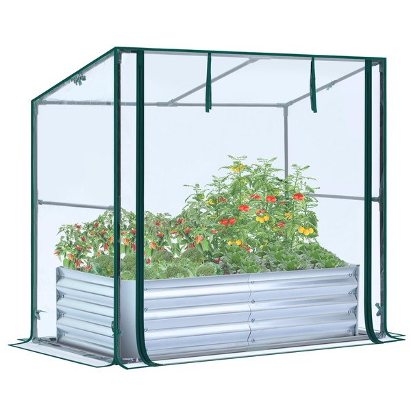 Ohuhu Raised Garden Bed with Greenhouse, 4x2x1 FT Galvanized Metal