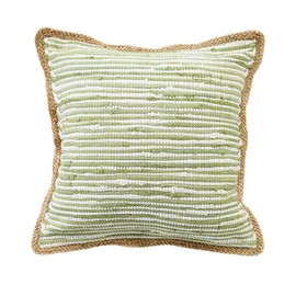 LR Home Sweet Pea Striped Jute Bordered Throw Pillow, Green/White/Tan