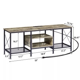 Vecelo TV Stand with Power Outlet Entertainment Media Center for 55/70/85 inch TV Table - Gray, 62 in