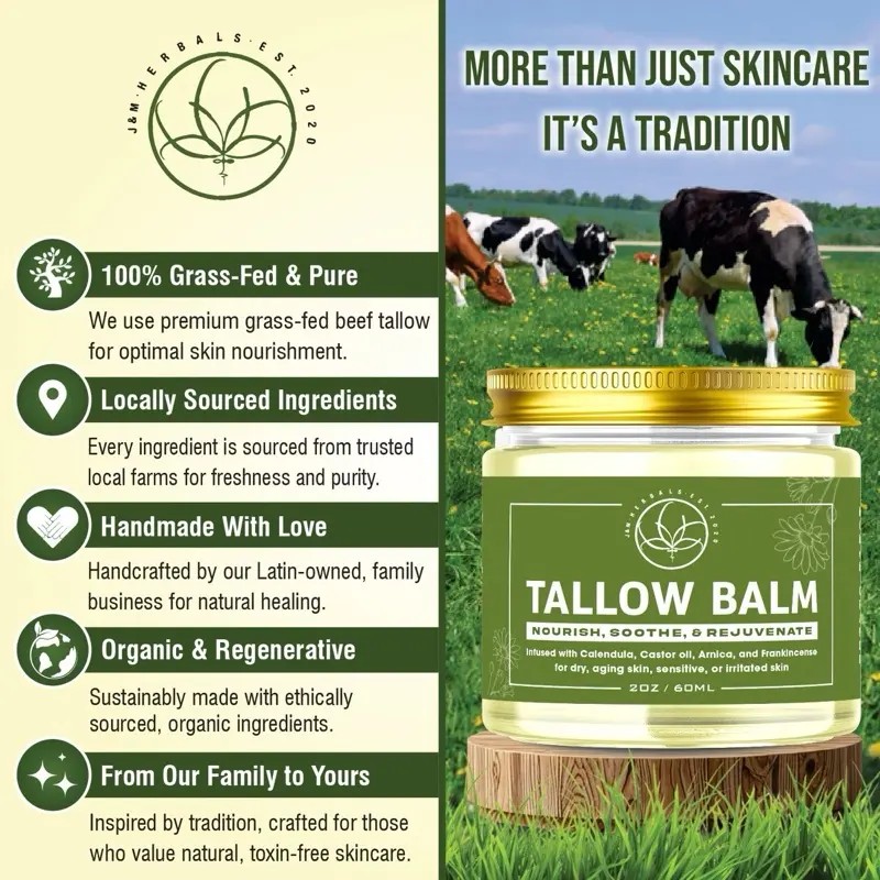 100% Grass-Fed Beef Tallow Facial Moisturizer with Calendula, Arnica, Castor