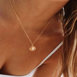 PRTGL Pearl Necklace: 14K Gold-Plated Shell Pearl Necklace for Women 16.5” + 2”