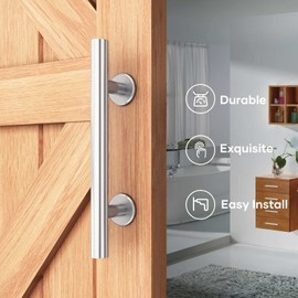 EaseLife 12" Stainless Steel Sliding Barn Door Handles and Pulls Flush Hardware Set, Double Sided, Brushed Finish, Easy Install