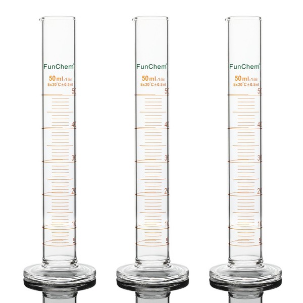 FunChem 3-Pack Borosilicate Glass Graduated Cylinder Measuring Cylinder, 50 ml