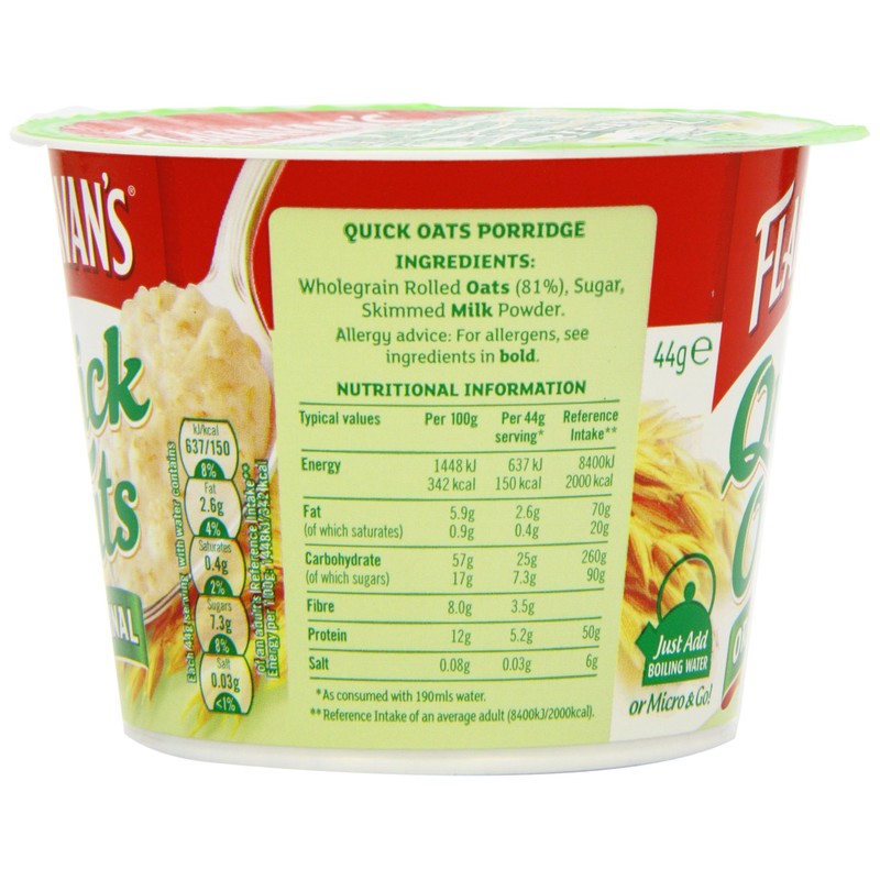 Flahavans Original Quick Oats Pot 44 g (Pack of 12)