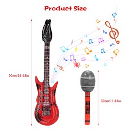 4 PCS Inflatable Guitar and Inflatable Microphone, Kids Rockstar Accessories, Blow Up Flame Guitar, for Adult and Children Concert Stage Punk Rock Instrument Party Prop Decoration