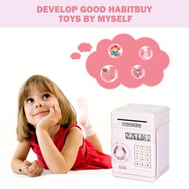 Subao Piggy Bank for Girls Boys, Electronic ATM Bank Toys for Cash Coin with Password, Safe Real Money Saving Box for Kids Adults, Children Birthday Gifts for Toddler Age 8-12 Light Pink