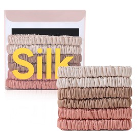 6Pcs Silk Hair Ties Small 22 Momme 100% Pure Mulberry Silk Scrunchies for Women Girls Thin Skinny Hair Sleep Scrunchies No Damage(Color 12)