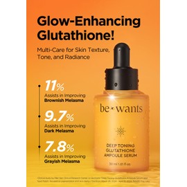 BE+WANTS Bewants Skin Brightening Glutathione Serum, Deep Toning Complex for Even Skin Tone C with Vitamin C & Niacinamide 50,000ppm 1.01 fl oz