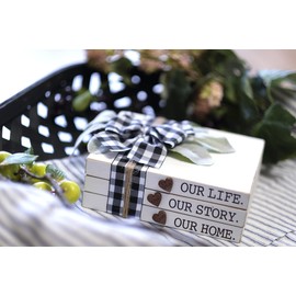 Our Life Our Story Our Home-Farmhouse Stacked Books, 3 Stacked Decorative Books, Rustic Wooden Signs for Home Decor-Housewarming Gifts