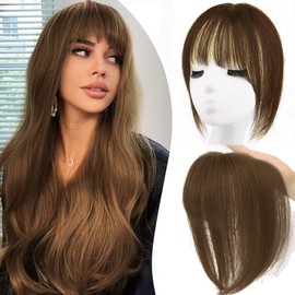 Odir Clip in Bangs for Women Real Human Hair Dark Brown 360° Cover Hairpieces Clin on Fringe Wispy Bangs Hair Toppers for Thinning
