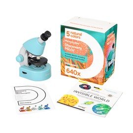 Discovery Micro Marine Learning Microscope for Children and Beginners with Coloured Book in Italian Language in Set, Light Blue