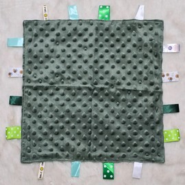 Royal Icon Baby Comforters tag blanket – Ultra Soft and Unique Design Taggies for Babies – Hypoallergenic Baby Taggy Blanket for Newborn Toddlers Boys and Girls 35x35 Cm (Sage Green)