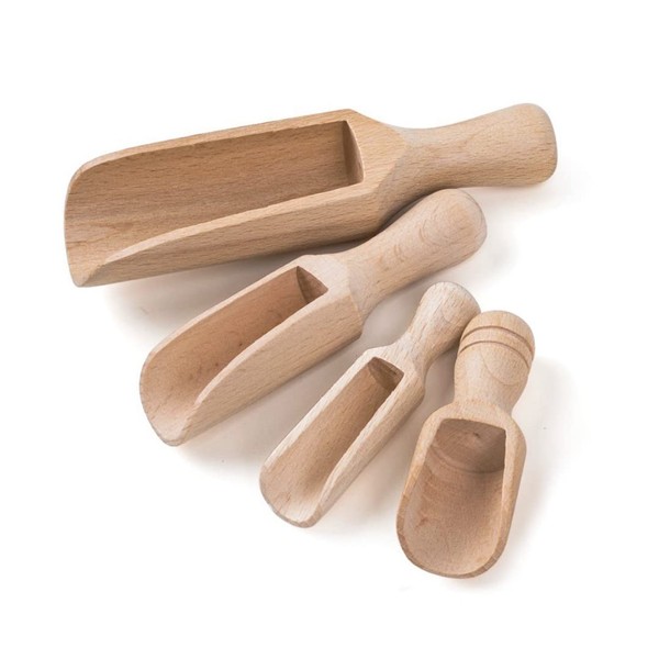 Natural Wooden Scoop Set | Set of 4 | Sensory Bin Tools