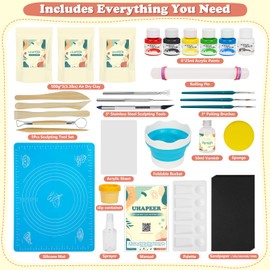 UHAPEER Air Dry Clay Kit for Adults, Pottery Set for Beginners with Clay, Sculpting Tools, Varnish, Pottery Paint, Step-by-Step Guide & Video, Gift for Arts Crafts Lover