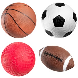 Bedwina Sports Balls for Kids & Toddlers - (Pack of 4) 5-inch Sports Set Includes Football, Soccer, Basketball, and Playground Ball, Fun Indoors & Outdoor Toys (Hand Pump Included)