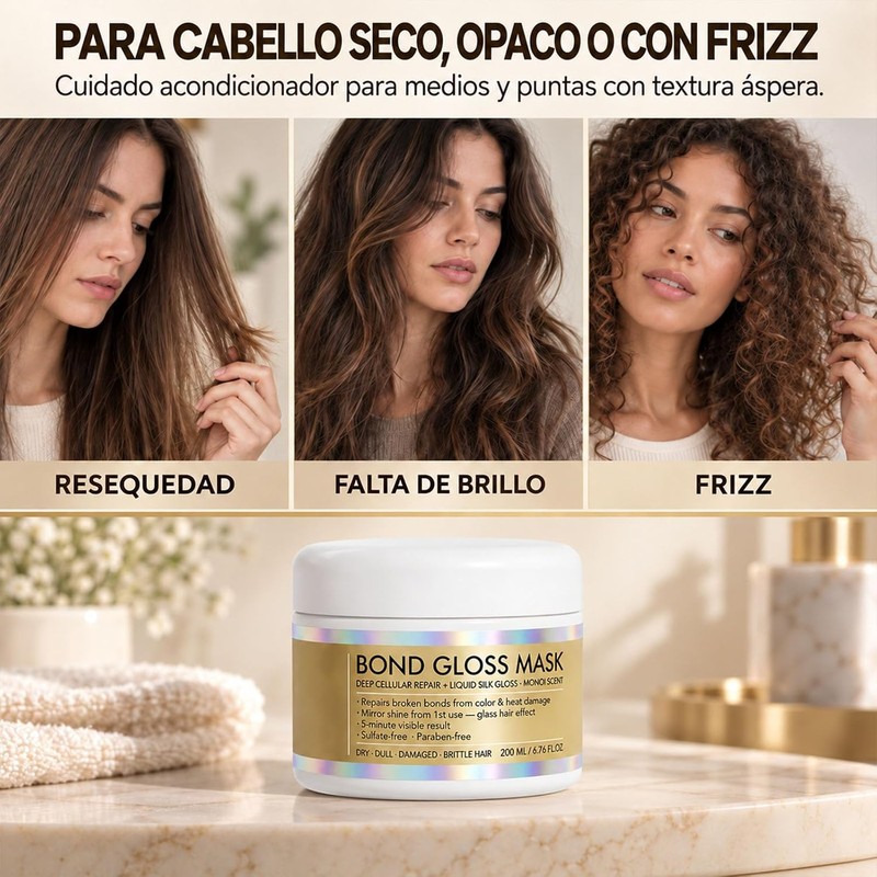 Mascarilla Bond Gloss, Hidratación Intensa con Tecnología Bond Repair 200ml