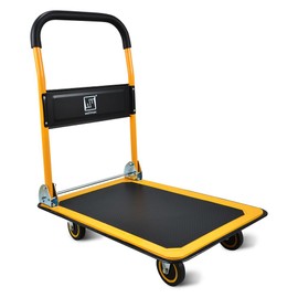 Push Cart Dolly by Wellmax, Moving Platform Hand Truck, Foldable for Easy Storage and 360 Degree Swivel Wheels with 330lb Weight Capacity, Yellow Color