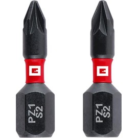 Original Einhell Impact Bits 2 Piece 25mm PZ1 (S2 Steel Torsion Zone Efficient Power Transmission Red Ring C 6.3 Shank)