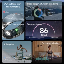 Smart Ring Smart Rings for Men Women Android iOS Fitness Ring Heart Rate Health Tracking Ring Heart Rate Monitor Sports Rings Fitness Pedometer Sleep Monitor 5ATM Waterproof Activity Tracker