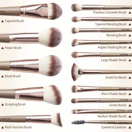 15 Piezas Brochas De Maquillaje Profesional Color Marrón