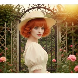 Rugelyss Short Curly Wavy Auburn Copper Red Wig with Bangs Synthetic Ginger Hair Wigs for Women for Cosplay or Party