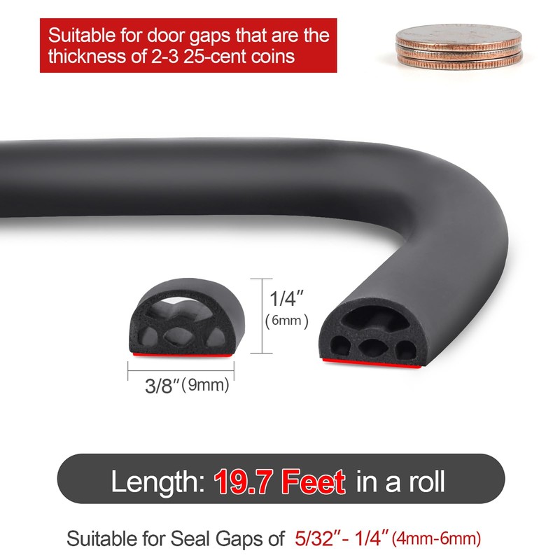 Benory New Upgrade 19.7Ft Silicone Weather Stripping Door Seal, 4-Layer