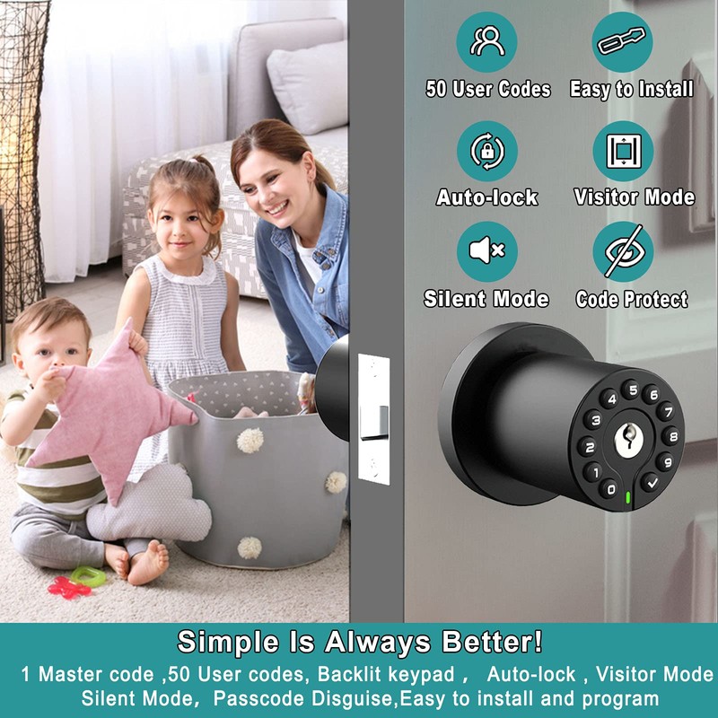 BOTHSTAR Keypad Door Knob with Key,Keyless Entry Door Lock, Code