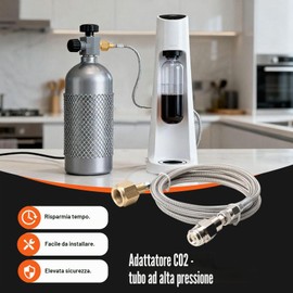 Cozyel Tubo adattatore ad alta pressione per Grohe Blue Home Water Carbonators CO2 | per il collegamento a bottiglie di CO2 più grandi, bottiglia di anidride carbonica, tubo di riempimento da 1,5 m