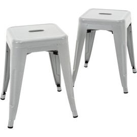 Brage Living 18 Inch Industrial Metal Stools Set of 2, Short Stackable Classroom Stools, Backless Metal Dining Chairs for Indoor Outdoor Kitchen (Pearl Silver)