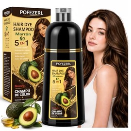 Shampoo para Canas, Hair Dye Shampoo Cubre Canas al Instante, 500ml, Marrón, Champú con Tinte 5 en 1, Fórmula con Extractos Aguacate, Champú para Muje