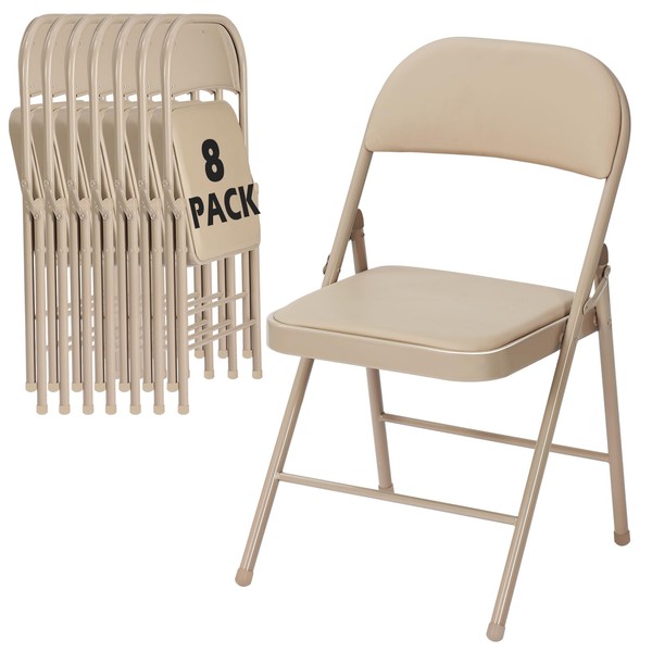 LING RONG 8 Pack Khaki Folding Chairs with Padded Cushion