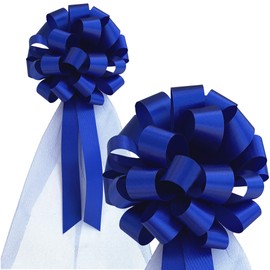 Royal Blue Wedding Pull Bows with Tulle Tails - 8" Wide, Set of 6, Wedding Pew Bows, Memorial Day, Police Support, Summer, Birthday, Decoration, 4th of July, Christmas, President's Day, Easter