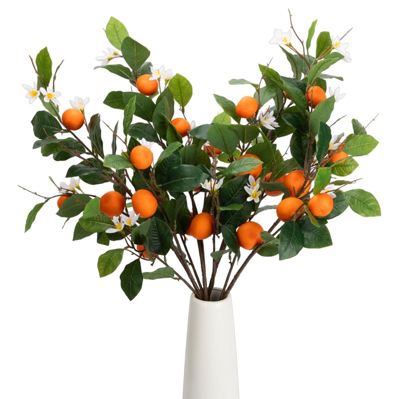 2PCS 37.4Inch Artificial Tangerine Branches Artificial Orange Branches Fake Orange