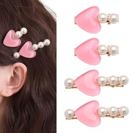 Small Clip Barrettes for Fine Hair Pearl Heart Clips for Hair Side Hair Clips for Women Thick Thin Hair Clip Accessories for Girls Decorative Hair Clips for Styling Performance Party Festival Hairclip