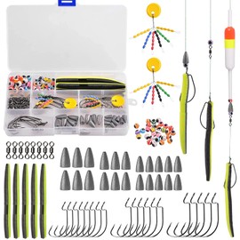 Fishing Bait Rigs Weight Sinker Worm Lure Kit-JSHANMEI 145PCS Carolina Rig Texas Rig Set Bullet Weights Bass Fishing Jig Worm Hooks Fishing Beads Swivels Fishing Tackle Box