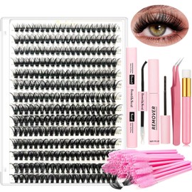 DIY Eyelash Extension Kit 280 Pieces 9-16 mm Length 40D Curl Individual Eyelash Kit for Beginners Lash Bond and Seal Eyelash Glue Remover Tweezers Eyelash Application Tool