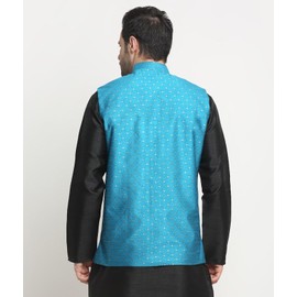 KRAFT INDIA - chamarra Nehru de seda con lunares, Azul, XX-Large