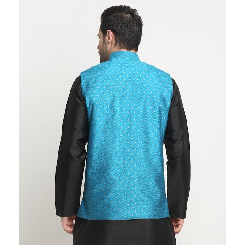 KRAFT INDIA - chamarra Nehru de seda con lunares, Azul,