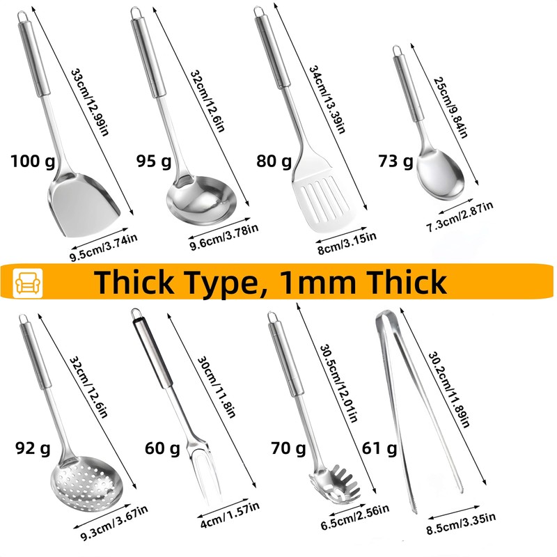 HOLADAWN Stainless Steel Kitchen Cooking Utensil Set - 8 Pcs