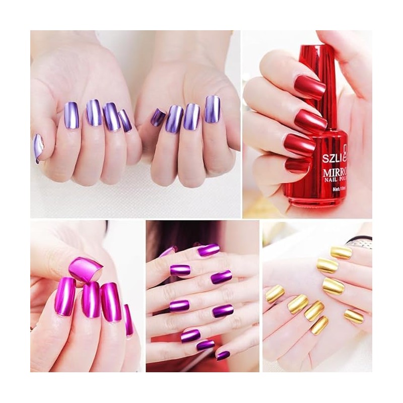 Silver Nail Polish, Metallic Mirror Effect, Metal Long-Lasting Non-Peelable Nail