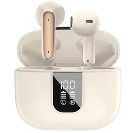 RUDTech Wireless Earbuds, Bluetooth 5.4 In-Ear Headphones with 4 ENC Noise cancelling,HiFi Stereo Deep Bass, 42H Playtime, IPX4 Waterproof, LED Display Bluetooth Earphones (Beige)